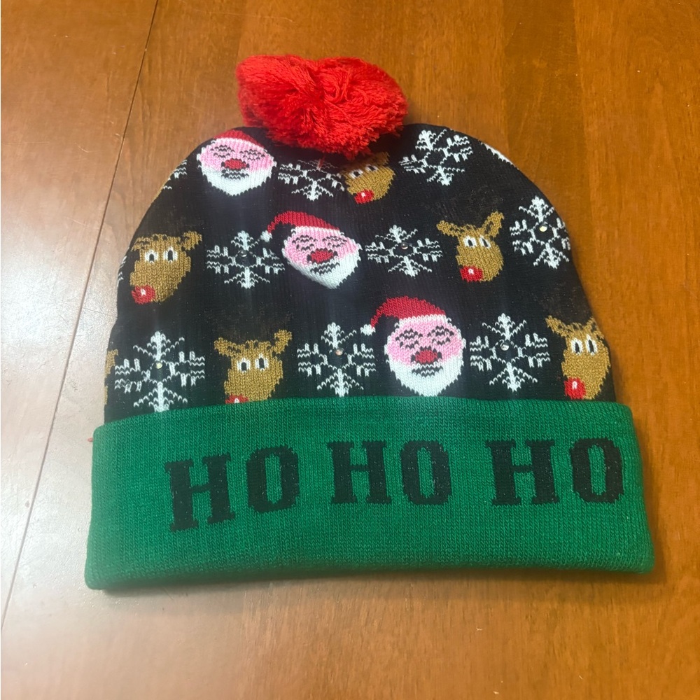 Festive Knit Beanie with Santa and Reindeer
